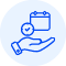 Icon einer Hand mit Paket und H&auml;kchen als Symbol f&uuml;r Verf&uuml;gbarkeit und hohen Lagerbestand, ideal f&uuml;r kurzfristige Bestellungen und Gro&szlig;mengen.
